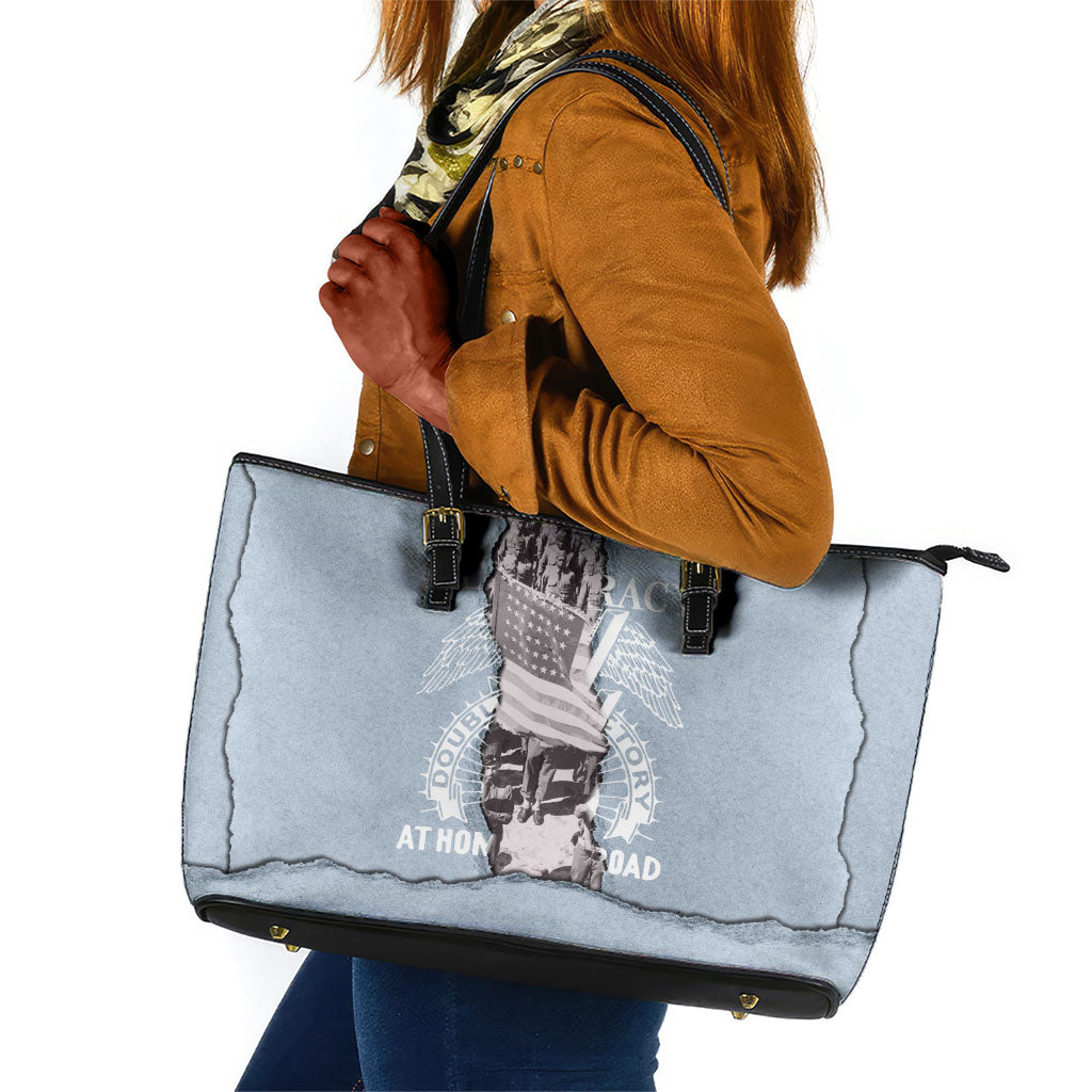 Double V Campaign American Democracy Leather Tote Bag Military Buffalo Soldiers World War II Heritage Art