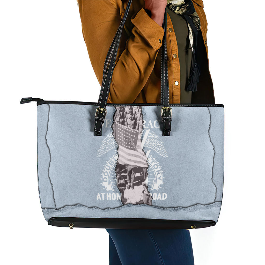 Double V Campaign American Democracy Leather Tote Bag Military Buffalo Soldiers World War II Heritage Art