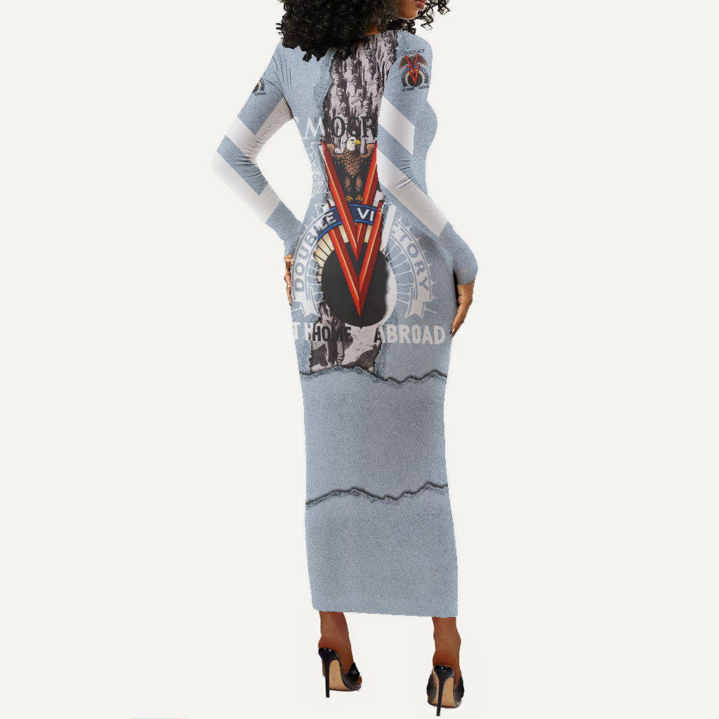 Double V Campaign American Democracy Long Sleeve Bodycon Dress Military Buffalo Soldiers World War II Heritage Art