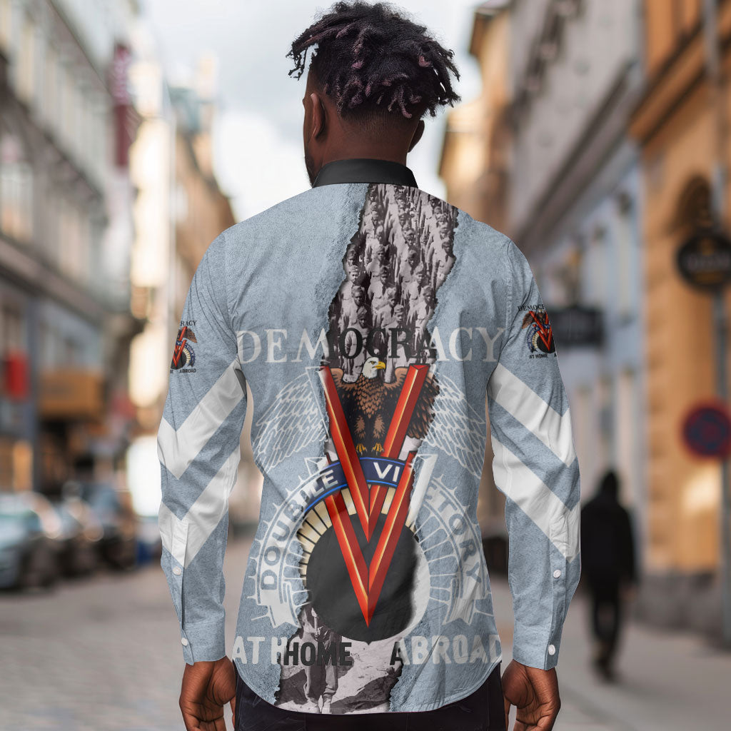 Double V Campaign American Democracy Long Sleeve Button Shirt Military Buffalo Soldiers World War II Heritage Art