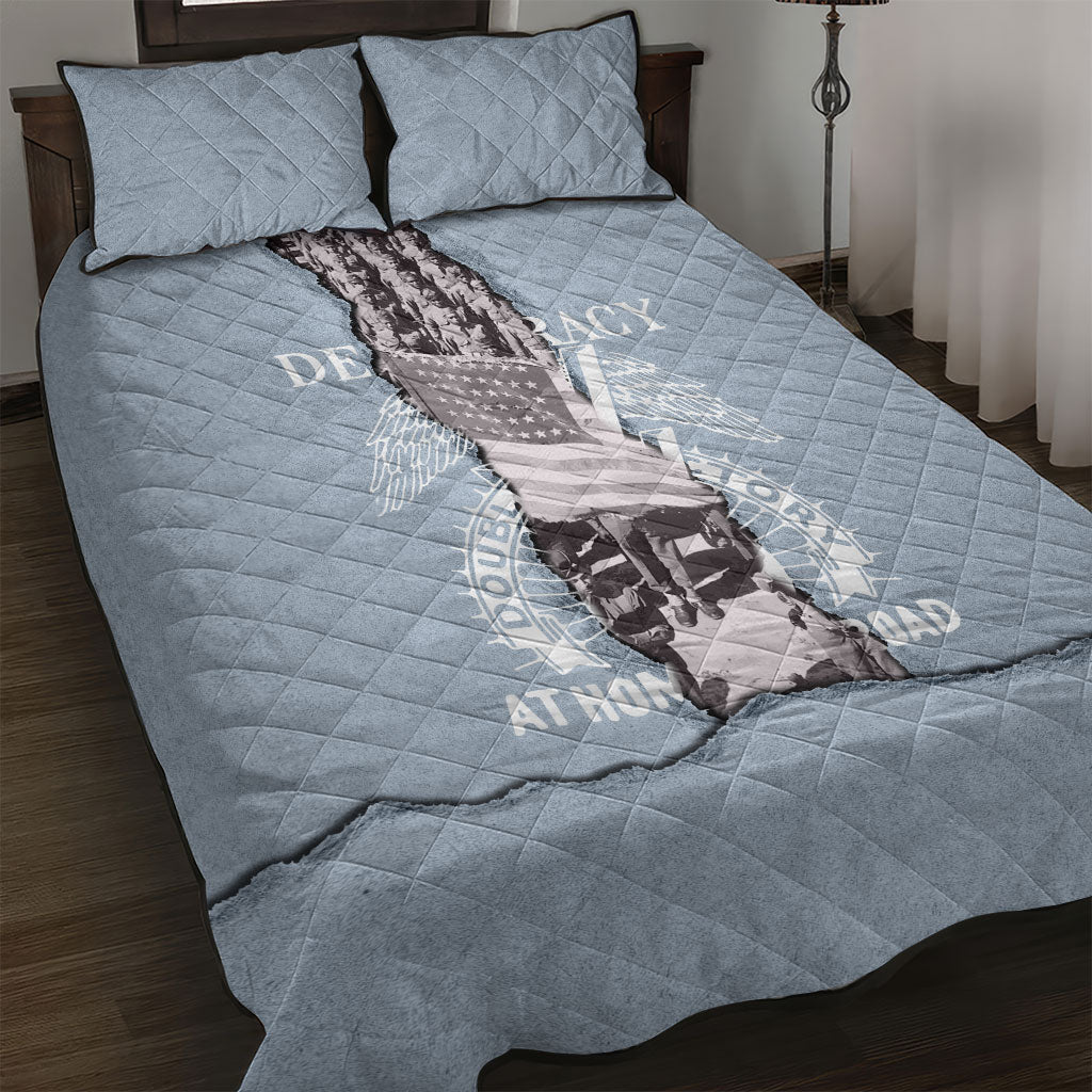 Double V Campaign American Democracy Quilt Bed Set Military Buffalo Soldiers World War II Heritage Art