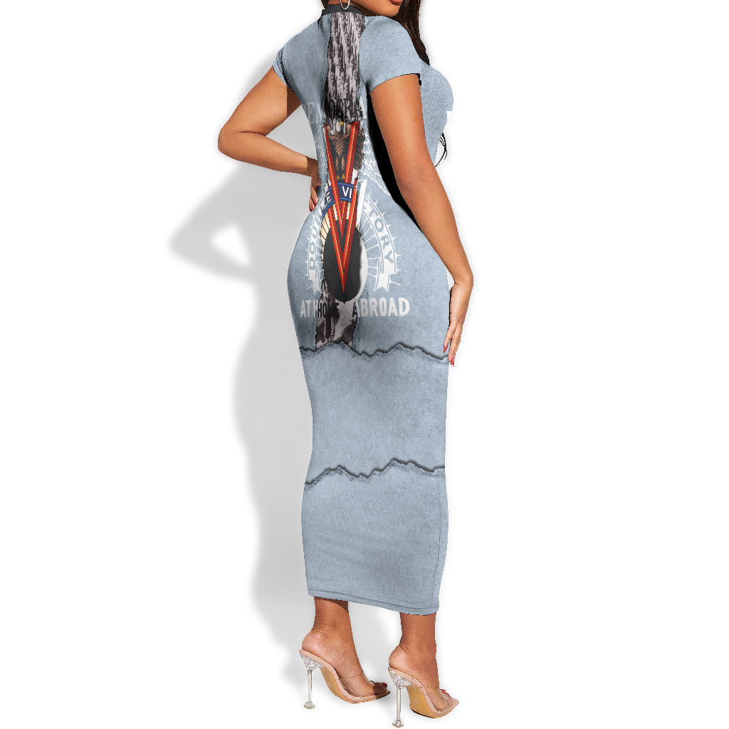 Double V Campaign American Democracy Short Sleeve Bodycon Dress Military Buffalo Soldiers World War II Heritage Art