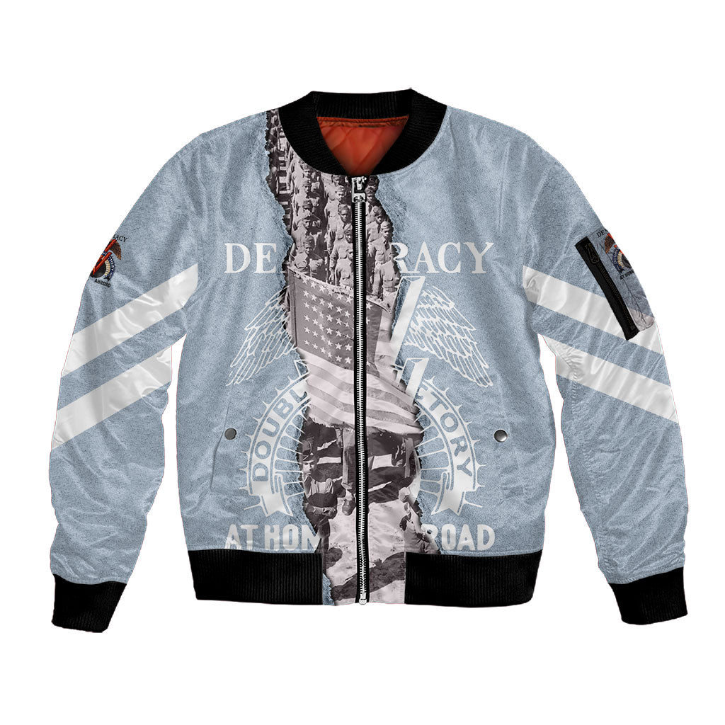Double V Campaign American Democracy Sleeve Zip Bomber Jacket Military Buffalo Soldiers World War II Heritage Art