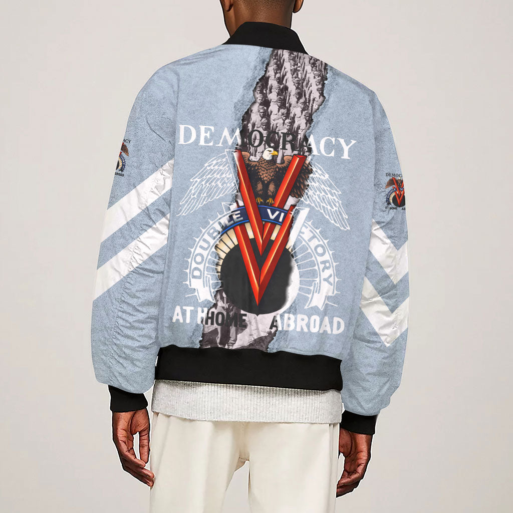 Double V Campaign American Democracy Sleeve Zip Bomber Jacket Military Buffalo Soldiers World War II Heritage Art