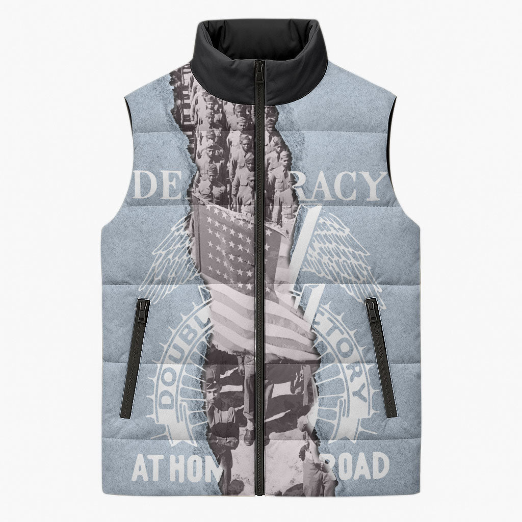 Double V Campaign American Democracy Sleeveless Puffer Jacket Military Buffalo Soldiers World War II Heritage Art
