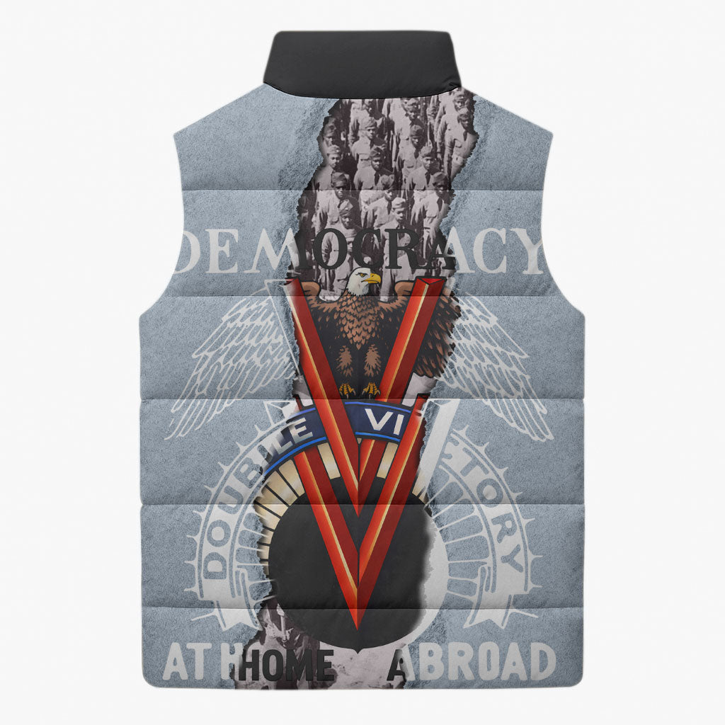 Double V Campaign American Democracy Sleeveless Puffer Jacket Military Buffalo Soldiers World War II Heritage Art