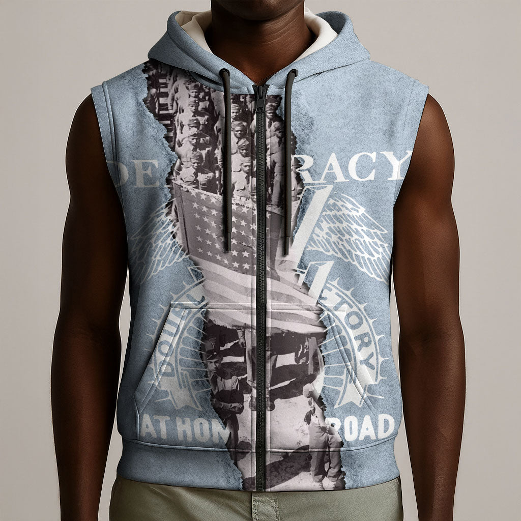 Double V Campaign American Democracy Sleeveless Zip Hoodie Military Buffalo Soldiers World War II Heritage Art