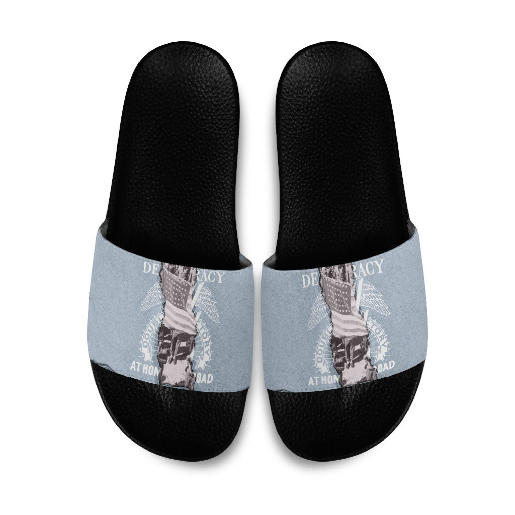 Double V Campaign American Democracy Slide Sandals Military Buffalo Soldiers World War II Heritage Art