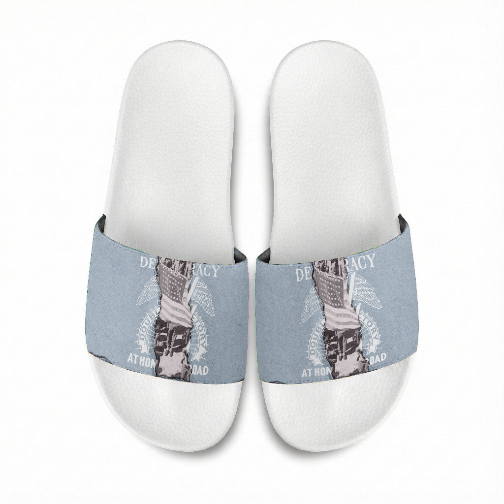 Double V Campaign American Democracy Slide Sandals Military Buffalo Soldiers World War II Heritage Art