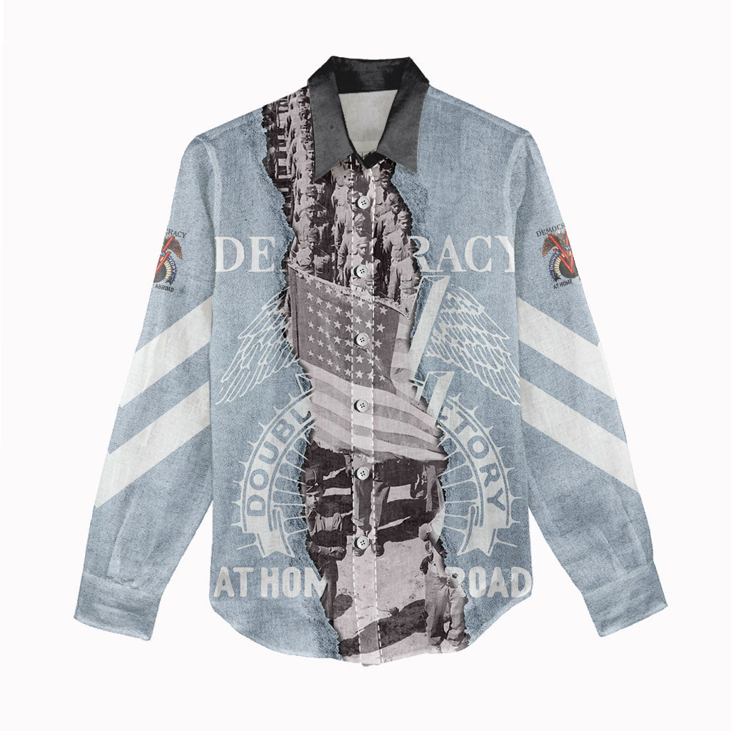 Double V Campaign American Democracy Women Casual Shirt Military Buffalo Soldiers World War II Heritage Art