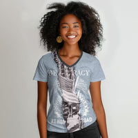 Double V Campaign American Democracy Women V-Neck T-Shirt Military Buffalo Soldiers World War II Heritage Art