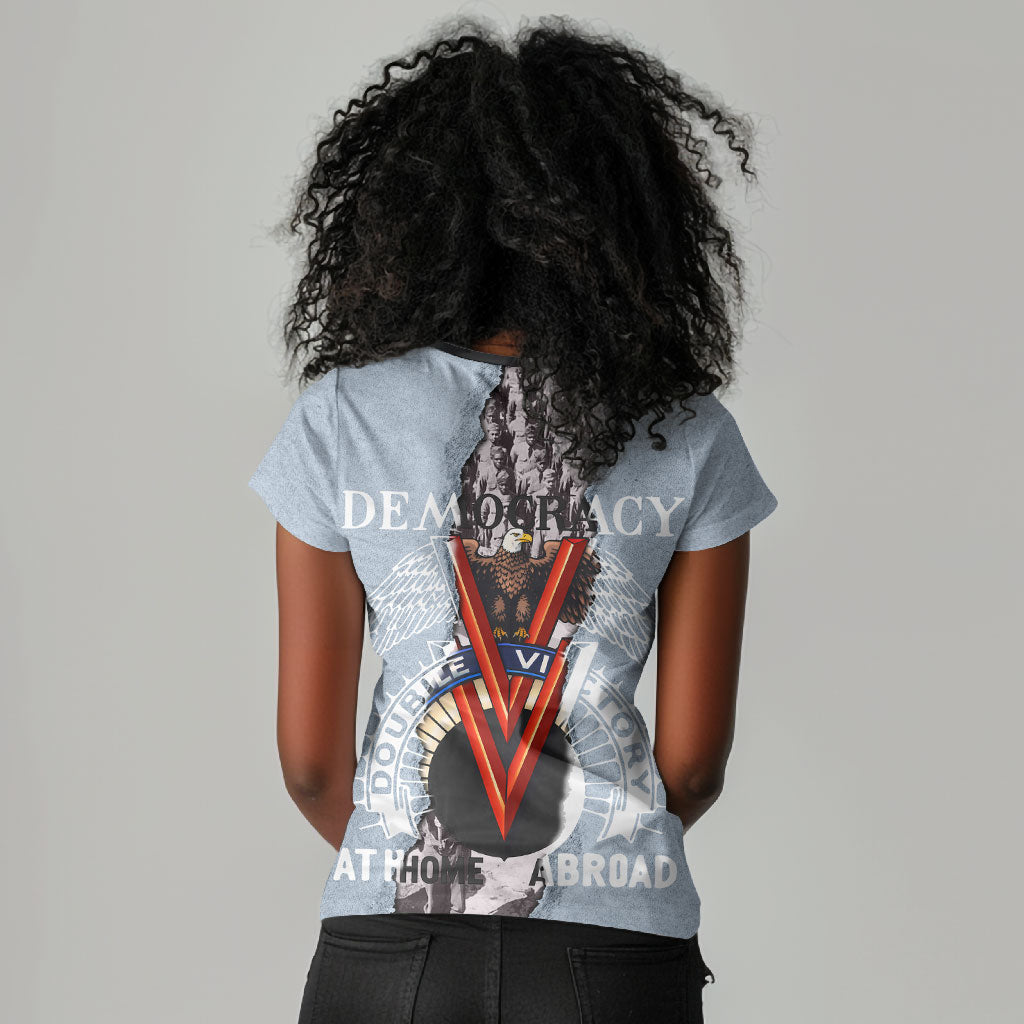 Double V Campaign American Democracy Women V-Neck T-Shirt Military Buffalo Soldiers World War II Heritage Art