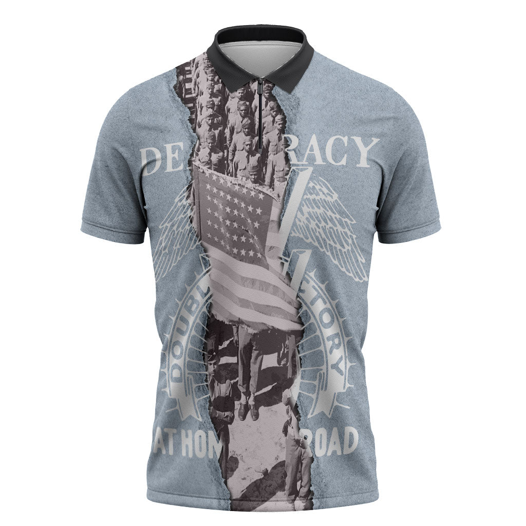 Double V Campaign American Democracy Zipper Polo Shirt Military Buffalo Soldiers World War II Heritage Art