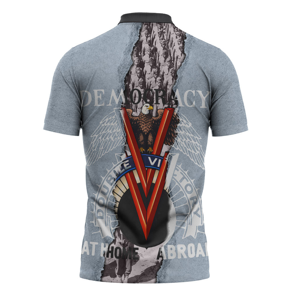 Double V Campaign American Democracy Zipper Polo Shirt Military Buffalo Soldiers World War II Heritage Art