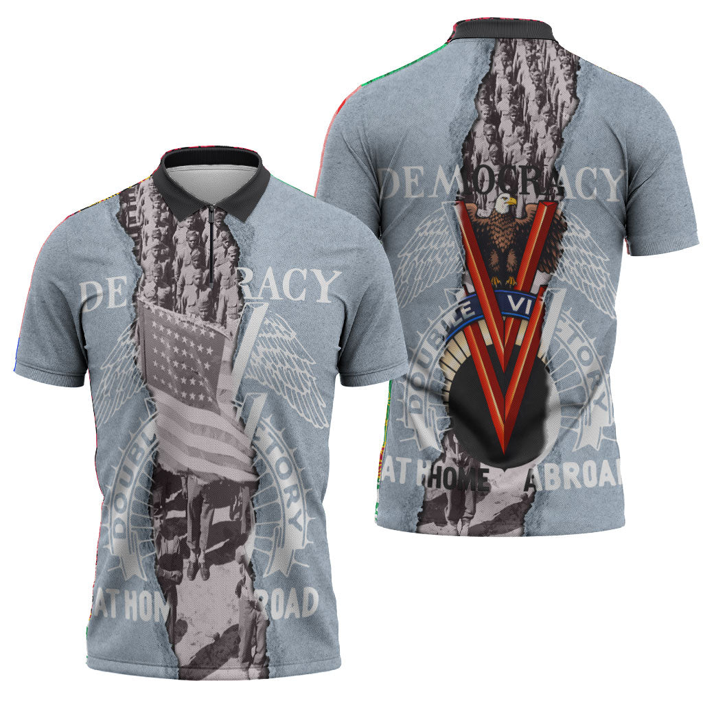 Double V Campaign American Democracy Zipper Polo Shirt Military Buffalo Soldiers World War II Heritage Art