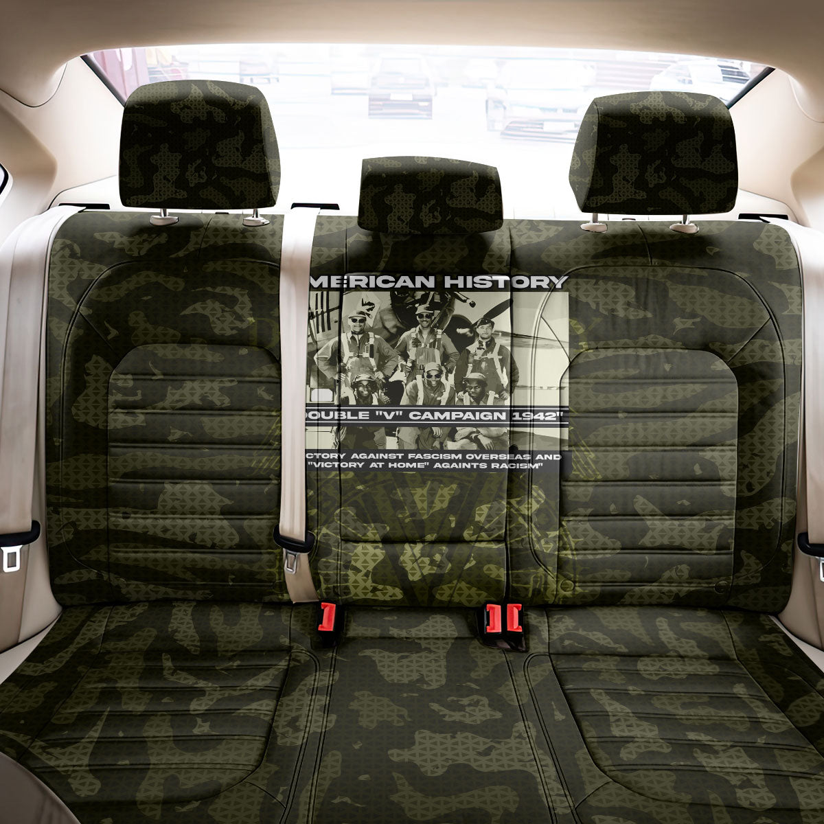 Double V Campaign American History 1942 Back Car Seat Cover Military Camouflage Tuskegee Airmen World War II