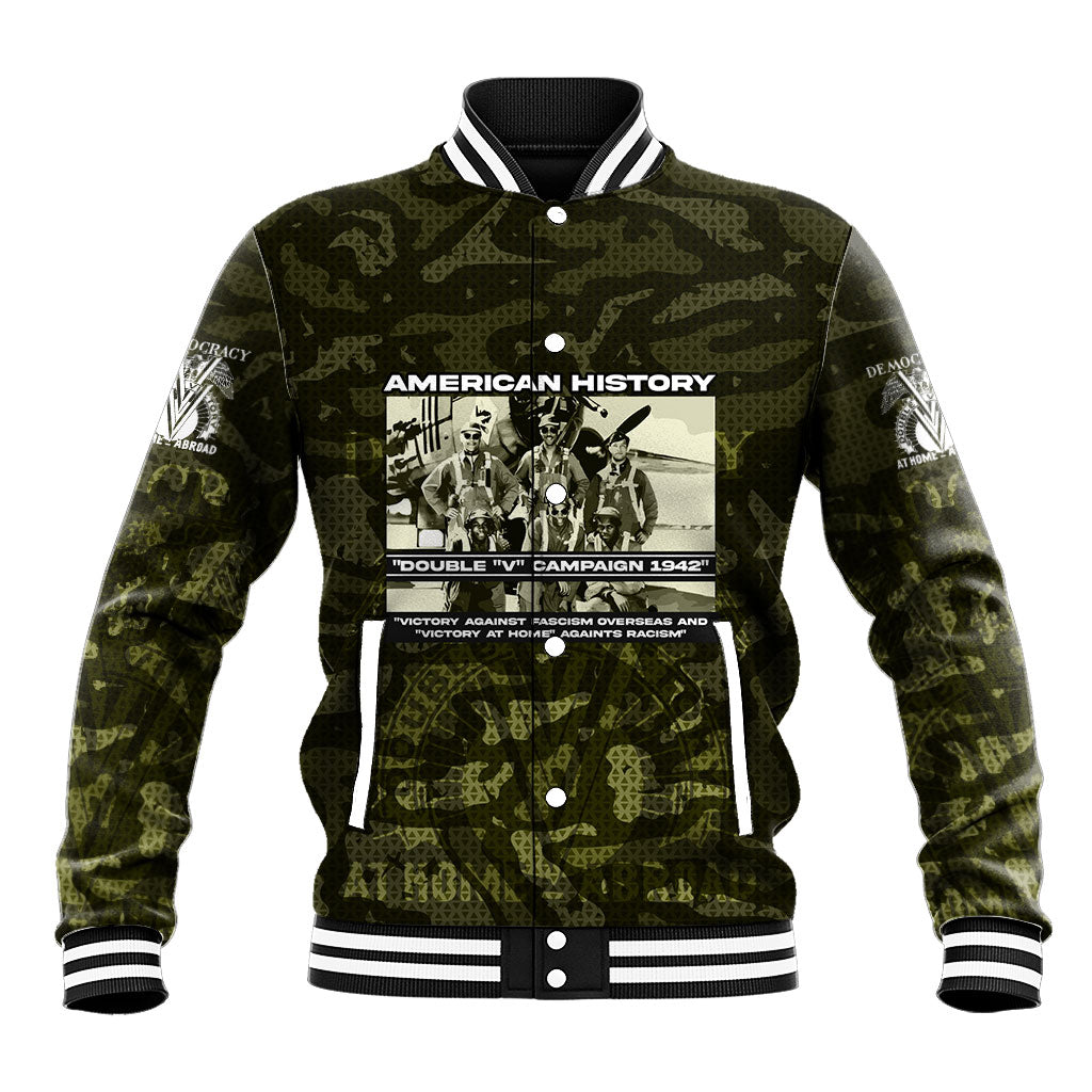 Double V Campaign American History 1942 Baseball Jacket Military Camouflage Tuskegee Airmen World War II