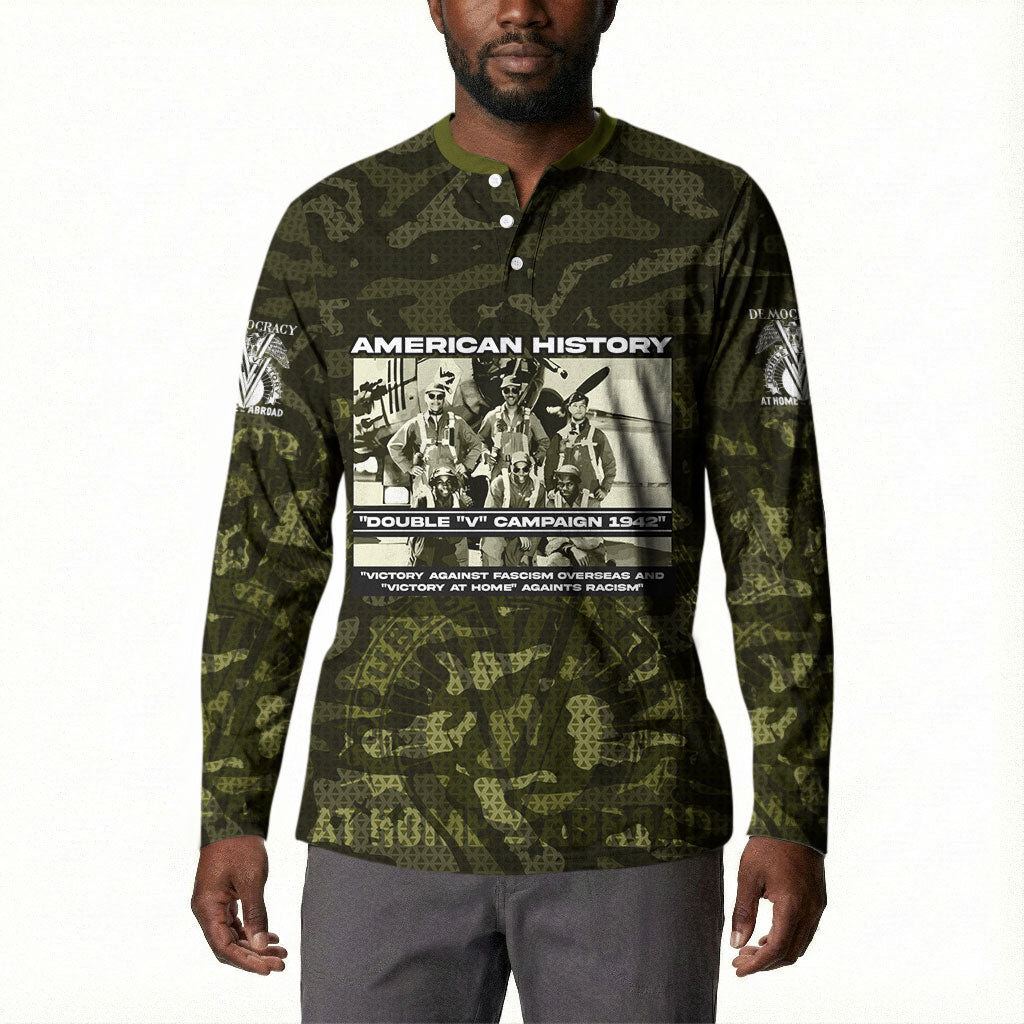 Double V Campaign American History 1942 Button Sweatshirt Military Camouflage Tuskegee Airmen World War II