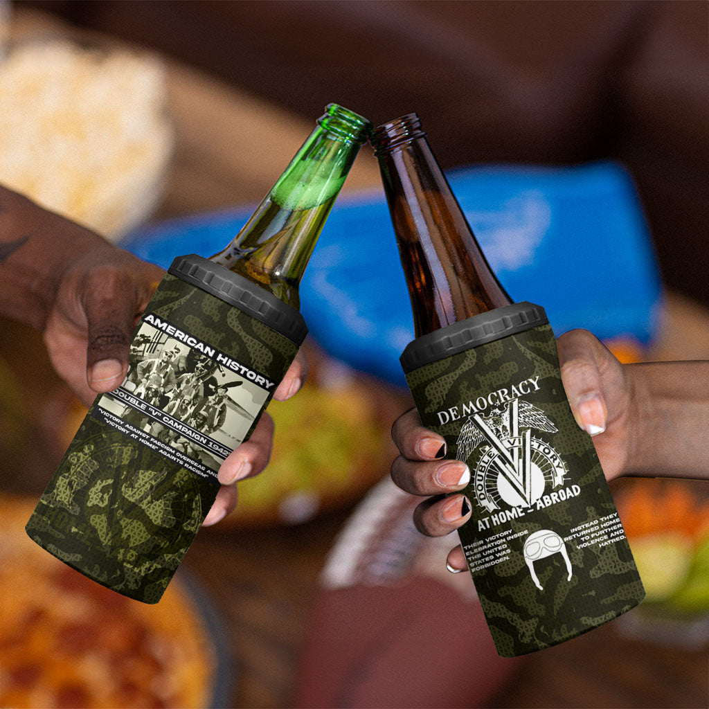Double V Campaign American History 1942 4 in 1 Can Cooler Tumbler Military Camouflage Tuskegee Airmen World War II