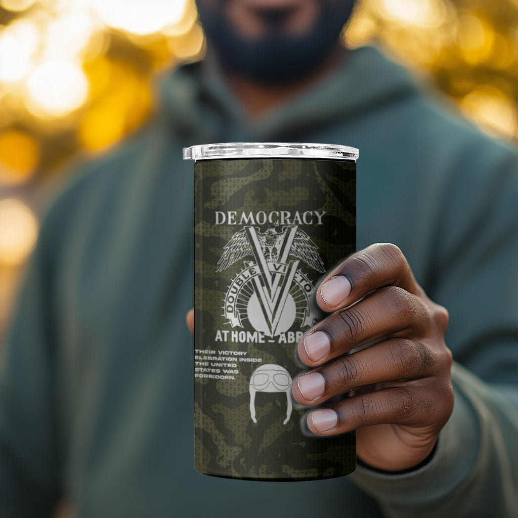 Double V Campaign American History 1942 4 in 1 Can Cooler Tumbler Military Camouflage Tuskegee Airmen World War II