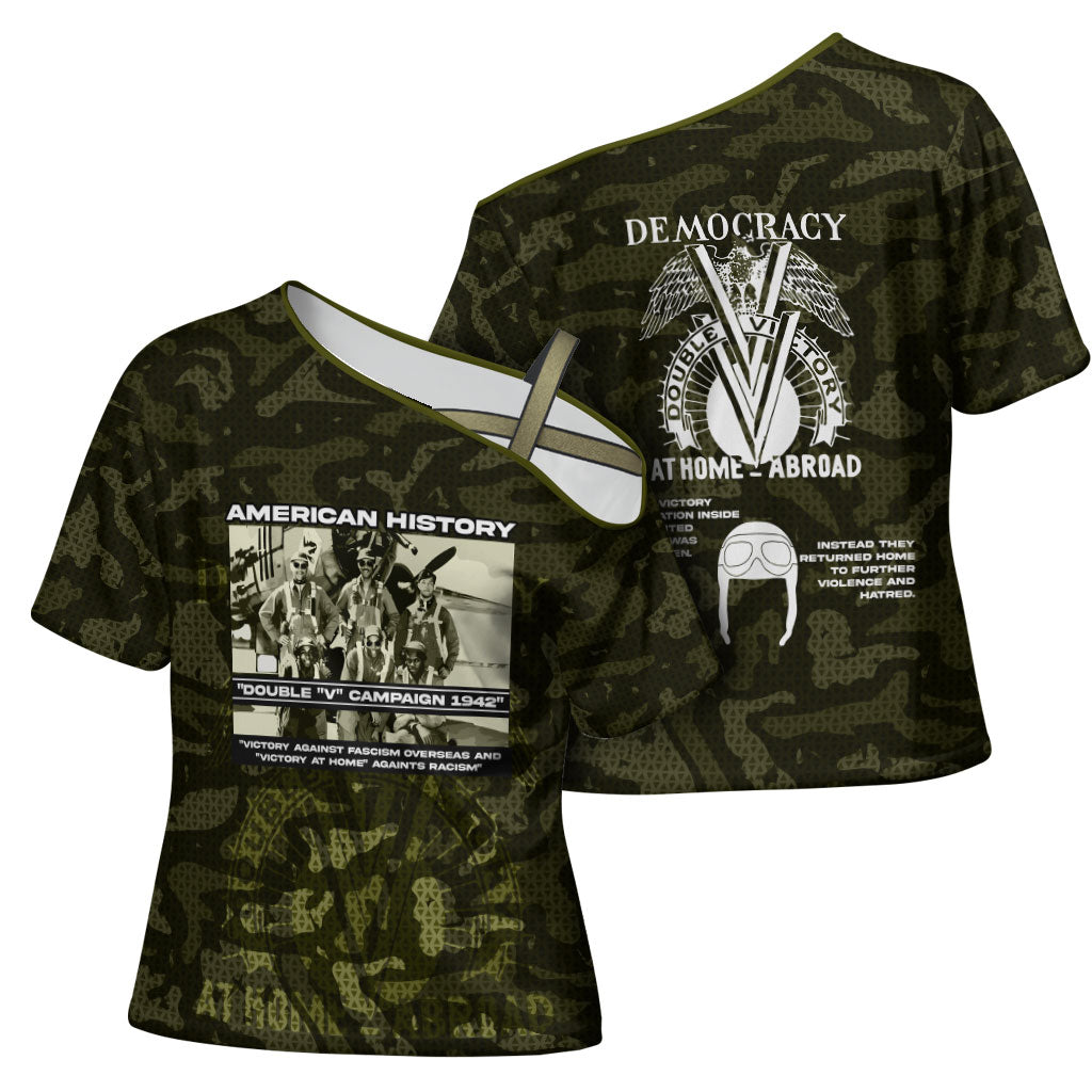 Double V Campaign American History 1942 Cross Shoulder Shirt Military Camouflage Tuskegee Airmen World War II