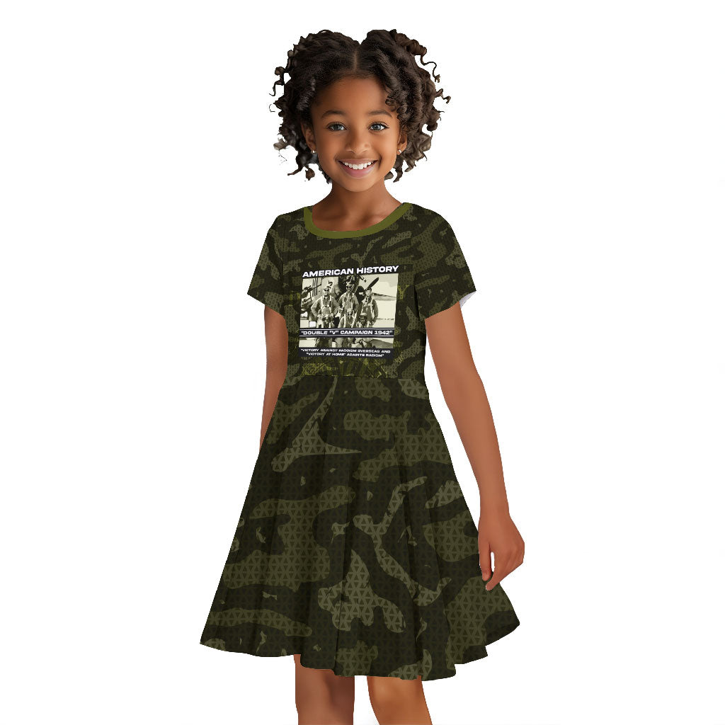 Double V Campaign American History 1942 Kid Short Sleeve Dress Military Camouflage Tuskegee Airmen World War II