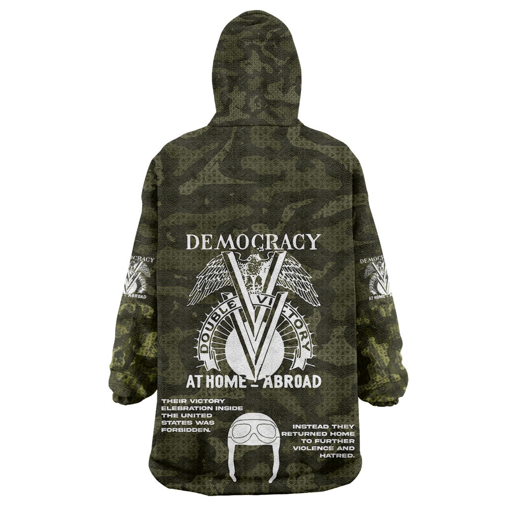Double V Campaign American History 1942 Kid Wearable Blanket Hoodie Military Camouflage Tuskegee Airmen World War II