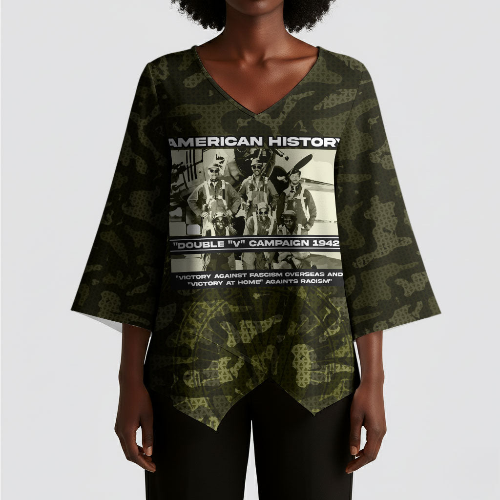 Double V Campaign American History 1942 Kimono Sleeve Blouse Military Camouflage Tuskegee Airmen World War II