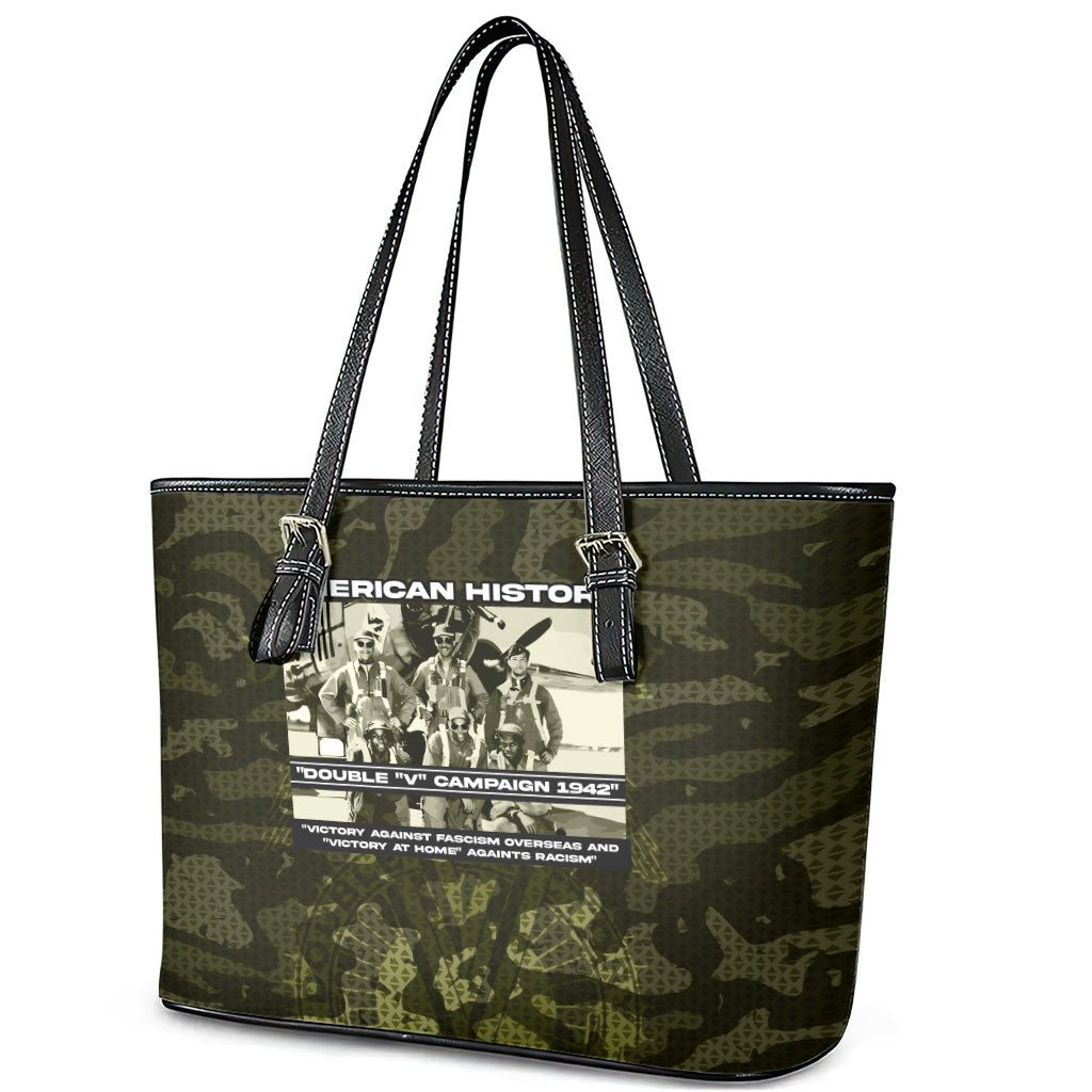 Double V Campaign American History 1942 Leather Tote Bag Military Camouflage Tuskegee Airmen World War II
