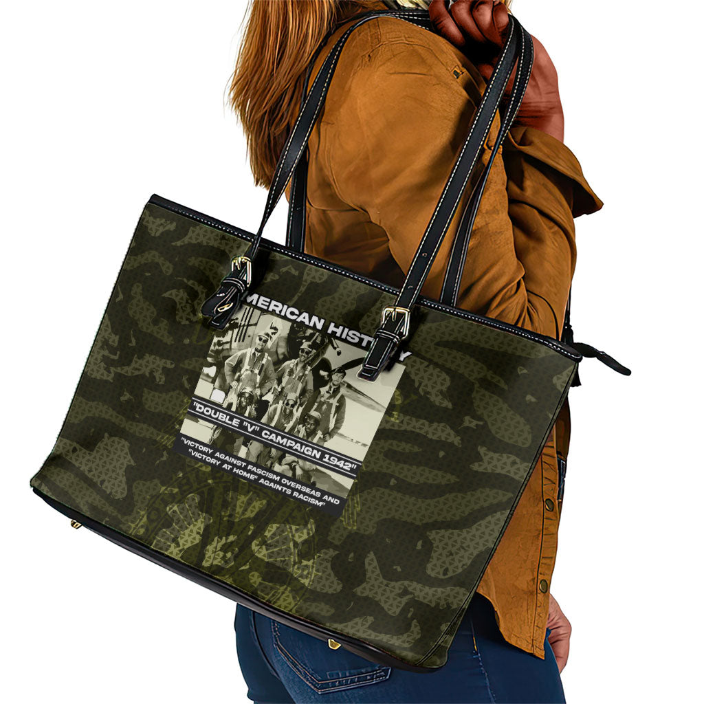 Double V Campaign American History 1942 Leather Tote Bag Military Camouflage Tuskegee Airmen World War II