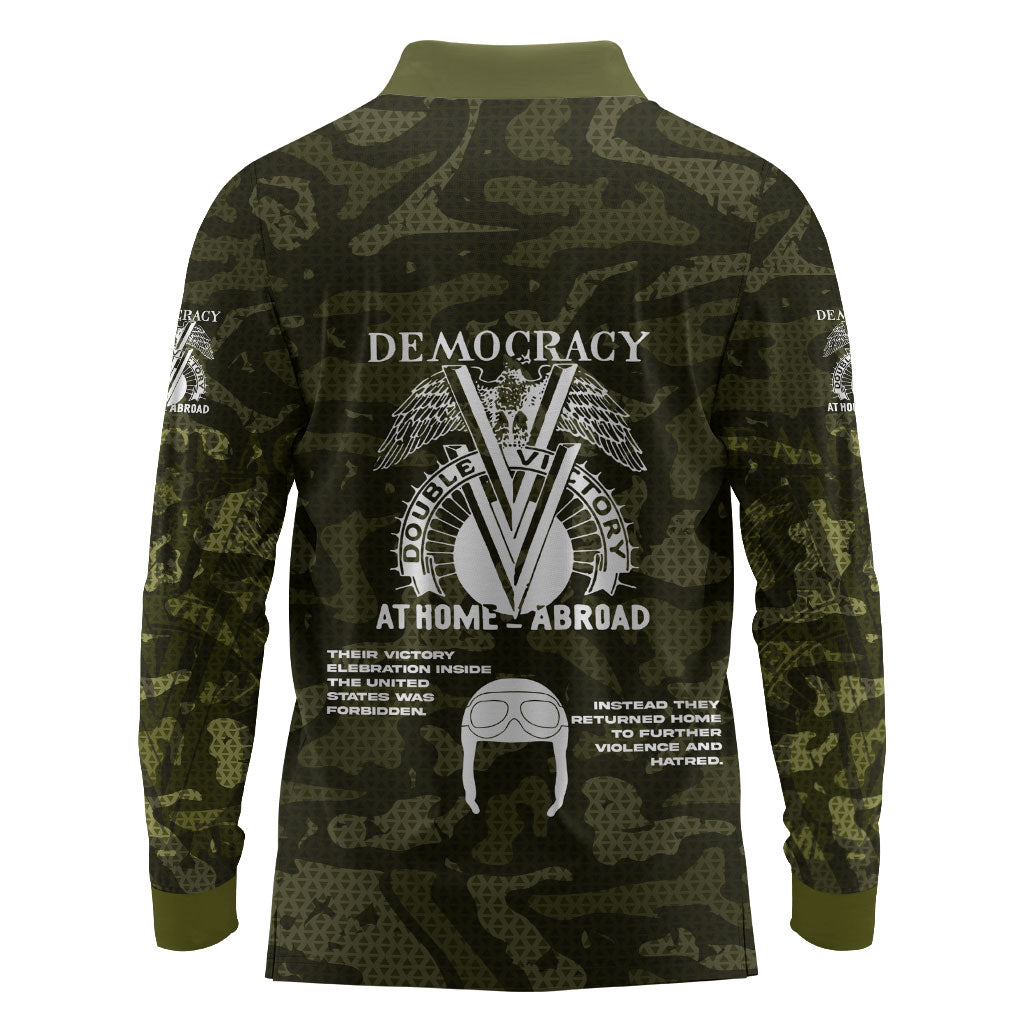 Double V Campaign American History 1942 Long Sleeve Polo Shirt Military Camouflage Tuskegee Airmen World War II