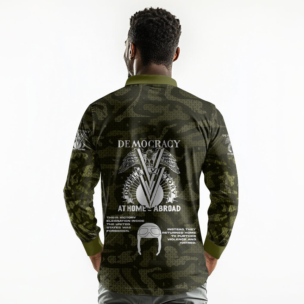 Double V Campaign American History 1942 Long Sleeve Polo Shirt Military Camouflage Tuskegee Airmen World War II