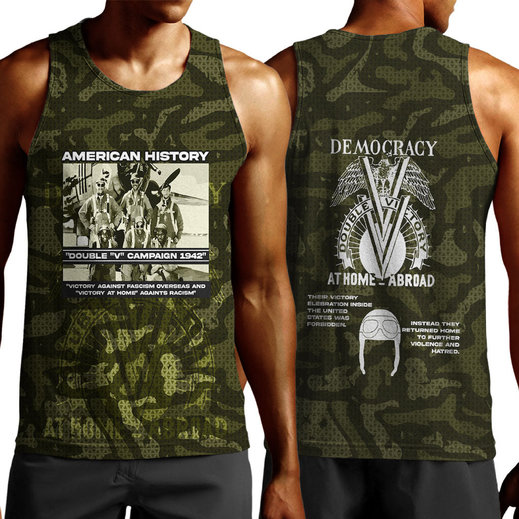 Double V Campaign American History 1942 Men Tank Top Military Camouflage Tuskegee Airmen World War II