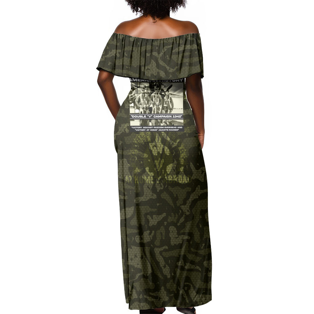 Double V Campaign American History 1942 Off Shoulder Maxi Dress Military Camouflage Tuskegee Airmen World War II