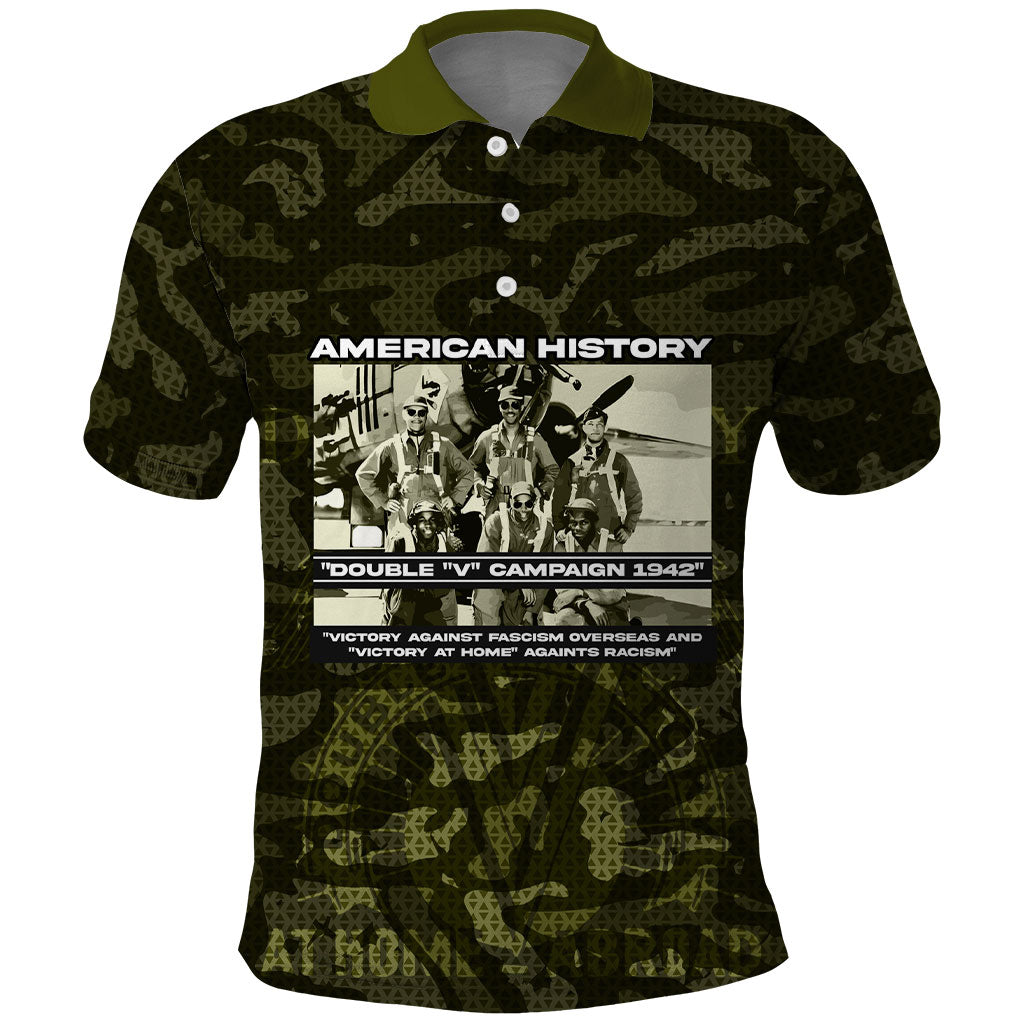 Double V Campaign American History 1942 Polo Shirt Military Camouflage Tuskegee Airmen World War II
