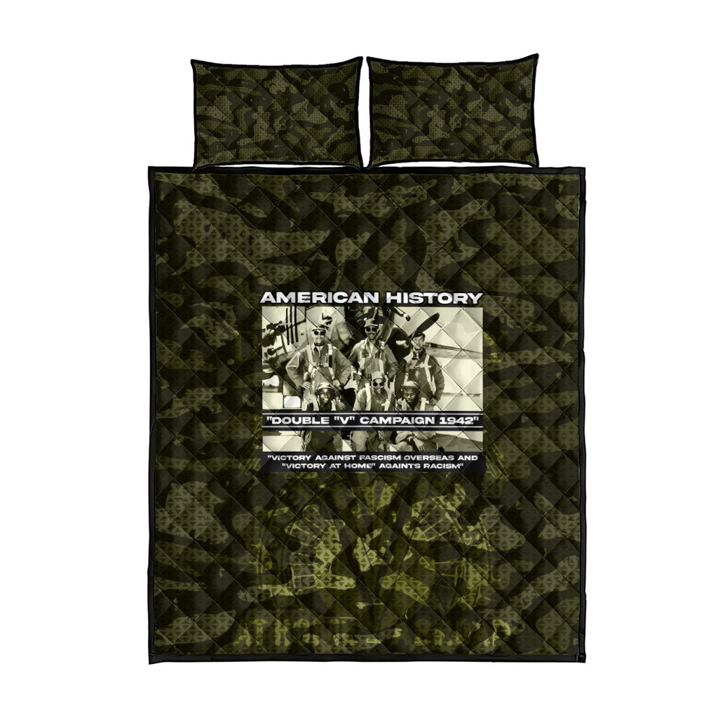 Double V Campaign American History 1942 Quilt Bed Set Military Camouflage Tuskegee Airmen World War II