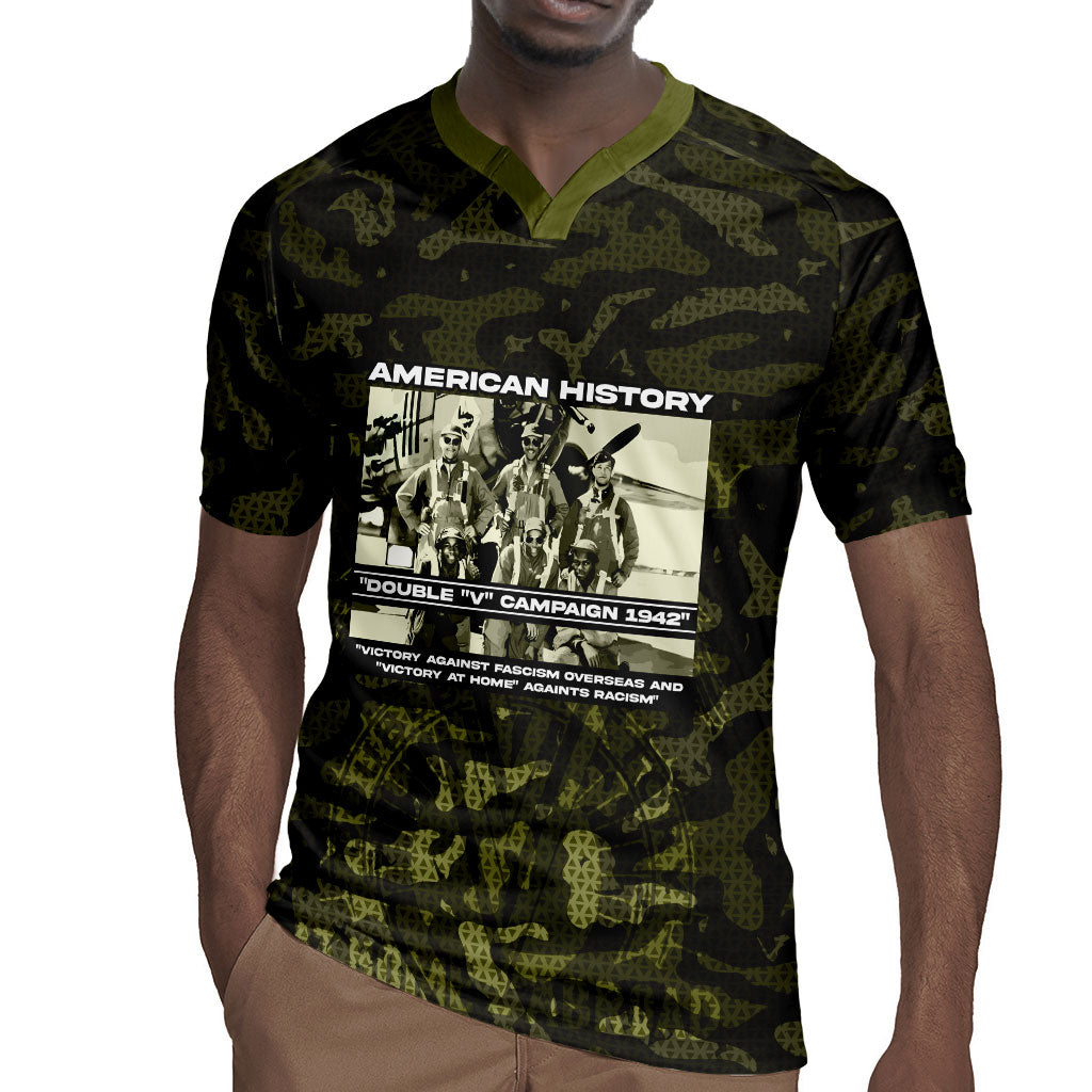 Double V Campaign American History 1942 Rugby Jersey Military Camouflage Tuskegee Airmen World War II