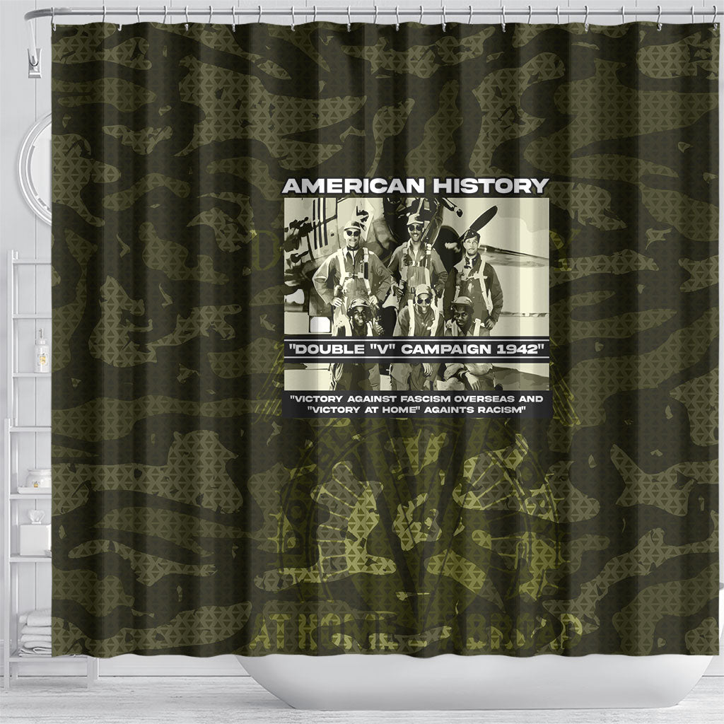 Double V Campaign American History 1942 Shower Curtain Military Camouflage Tuskegee Airmen World War II