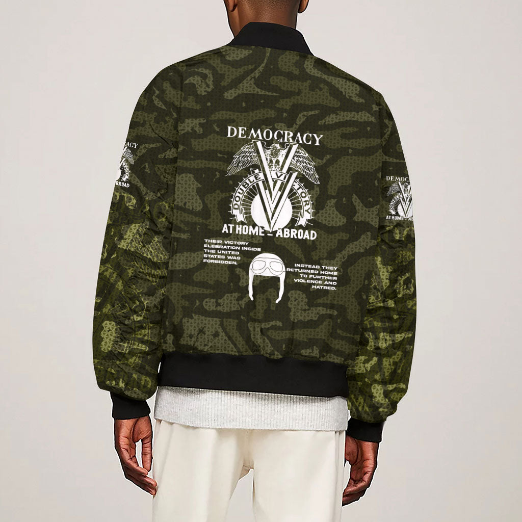 Double V Campaign American History 1942 Sleeve Zip Bomber Jacket Military Camouflage Tuskegee Airmen World War II