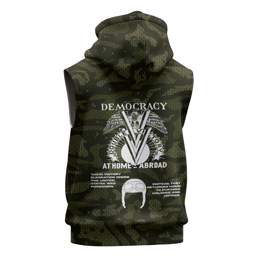 Double V Campaign American History 1942 Sleeveless Hoodie Military Camouflage Tuskegee Airmen World War II