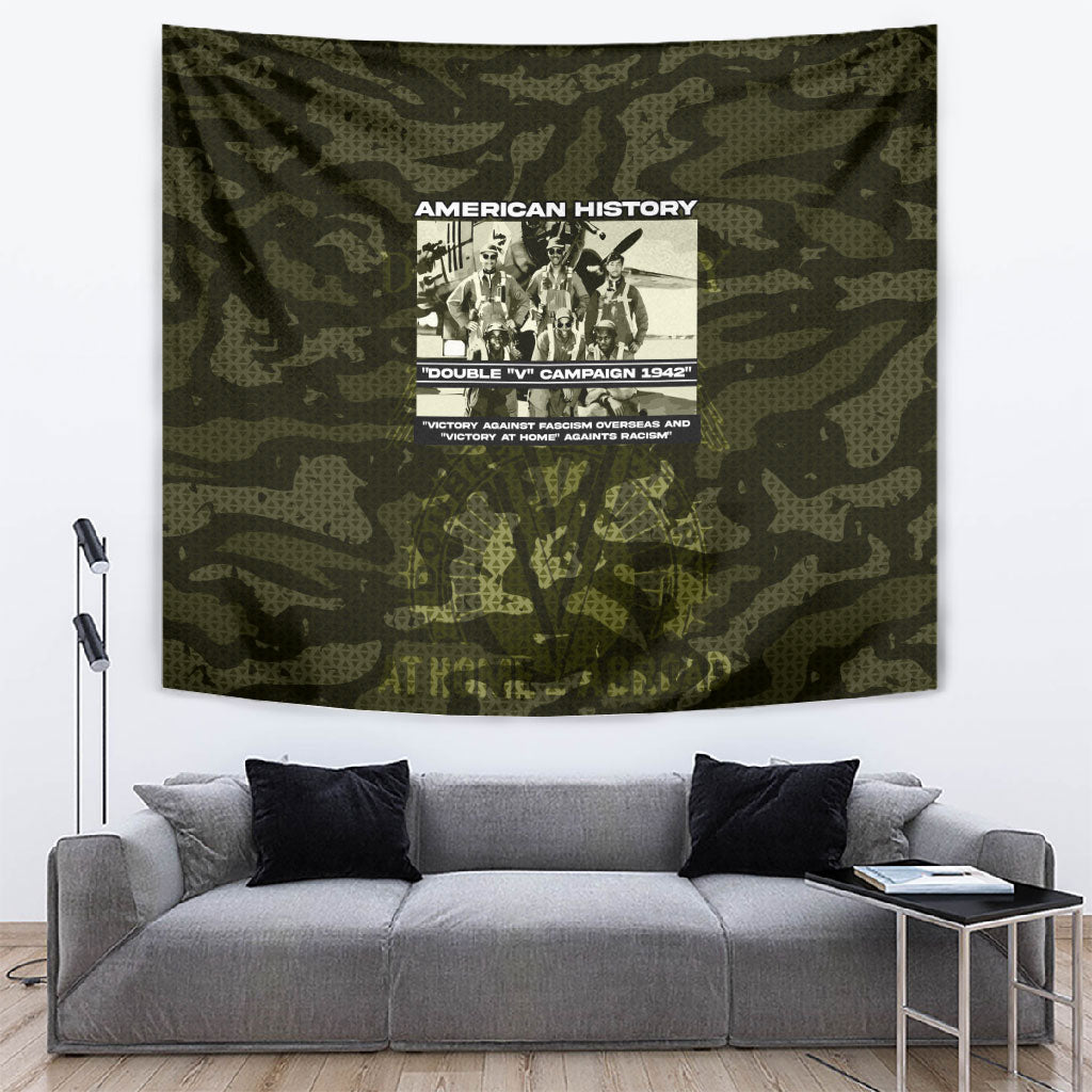 Double V Campaign American History 1942 Tapestry Military Camouflage Tuskegee Airmen World War II