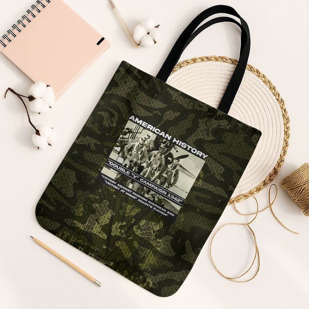 Double V Campaign American History 1942 Tote Bag Military Camouflage Tuskegee Airmen World War II