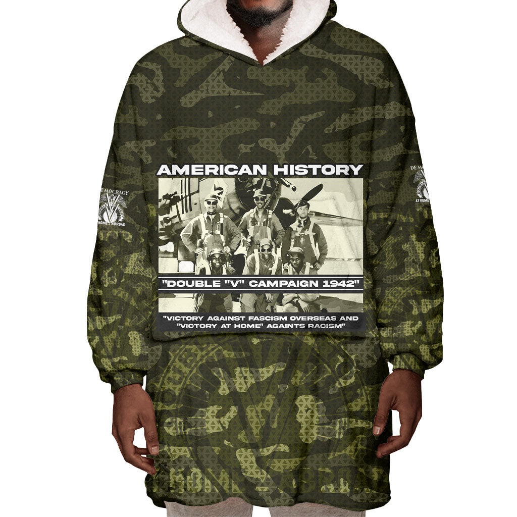 Double V Campaign American History 1942 Wearable Blanket Hoodie Military Camouflage Tuskegee Airmen World War II