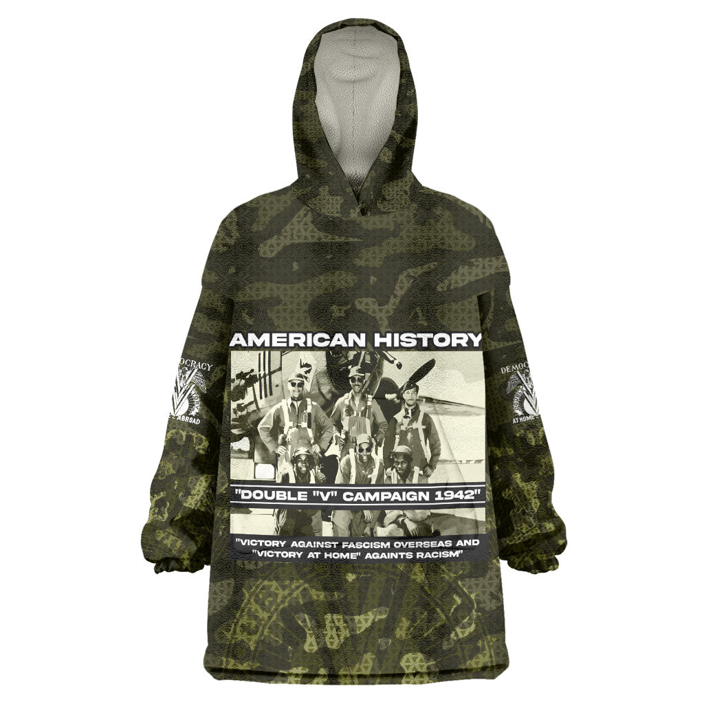 Double V Campaign American History 1942 Wearable Blanket Hoodie Military Camouflage Tuskegee Airmen World War II
