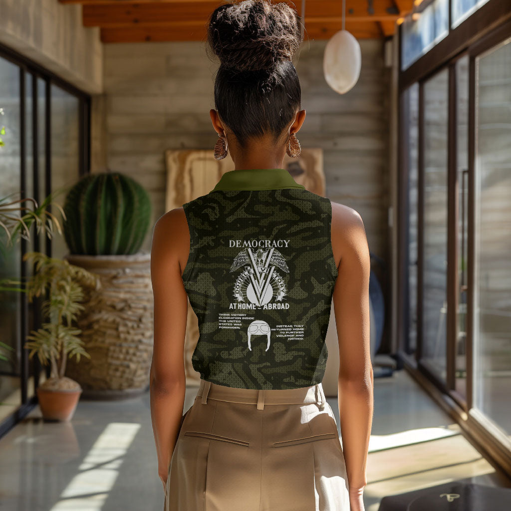 Double V Campaign American History 1942 Women Sleeveless Polo Shirt Military Camouflage Tuskegee Airmen World War II