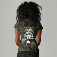 Double V Campaign American History 1942 Women V-Neck T-Shirt Military Camouflage Tuskegee Airmen World War II