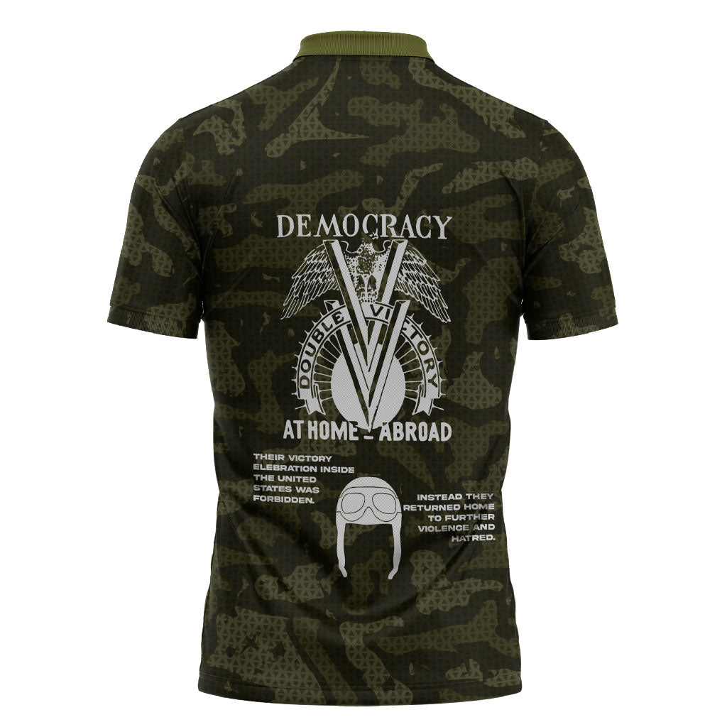 Double V Campaign American History 1942 Zipper Polo Shirt Military Camouflage Tuskegee Airmen World War II