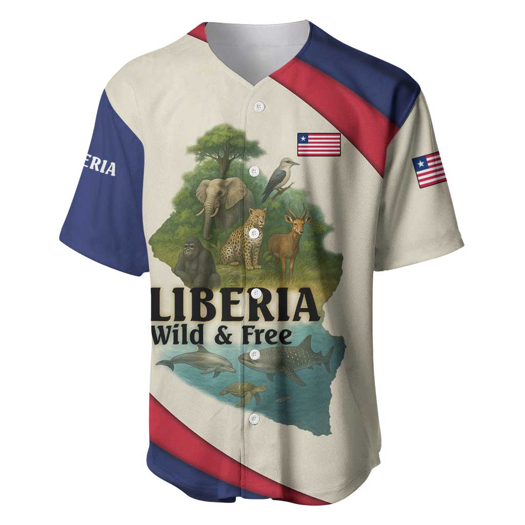 Liberia Wildlife Baseball Jersey with African Safari and Ocean Marine Life Design