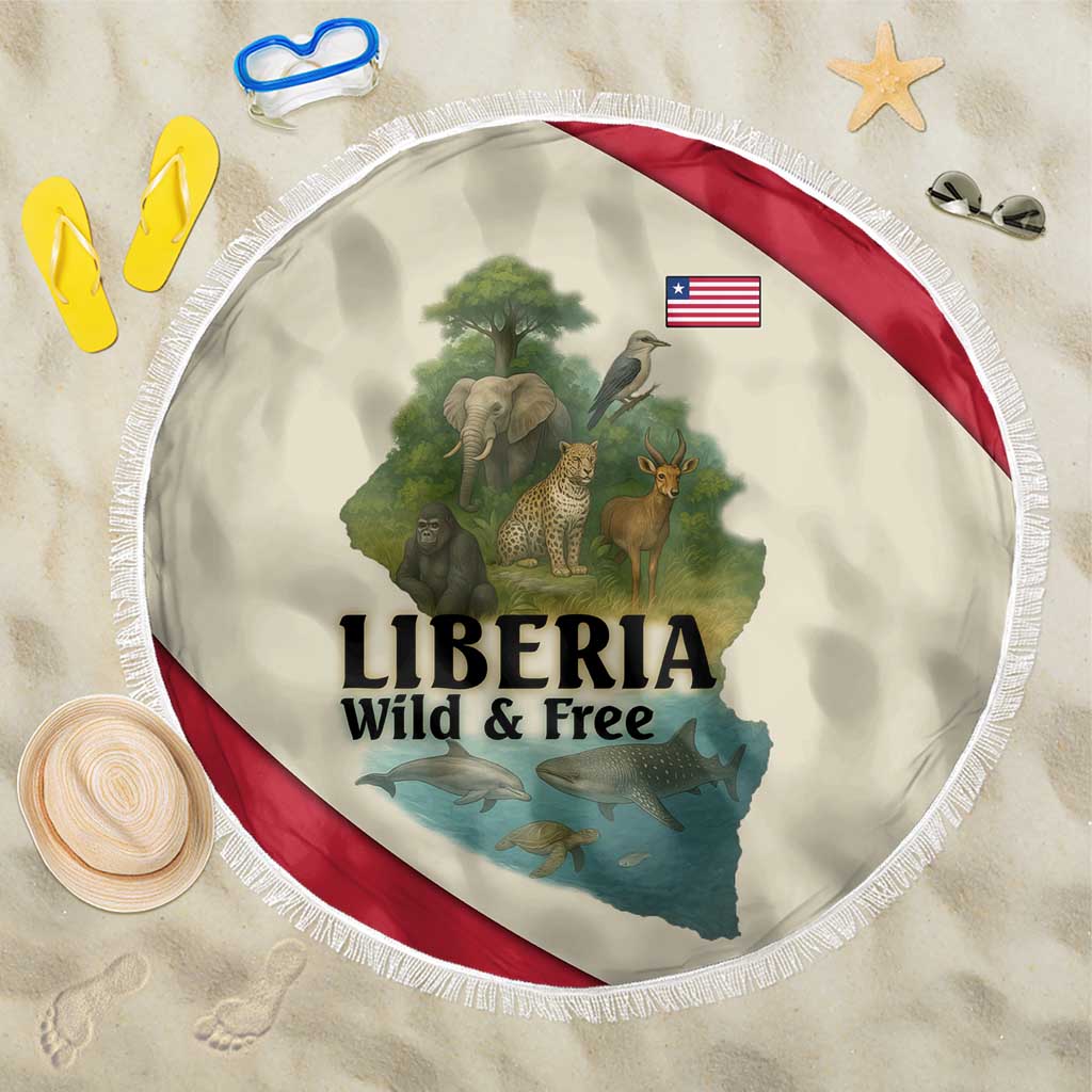 Liberia Wildlife Beach Blanket with African Safari and Ocean Marine Life Design