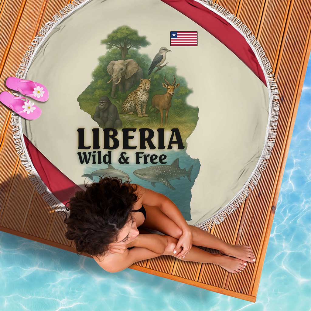 Liberia Wildlife Beach Blanket with African Safari and Ocean Marine Life Design